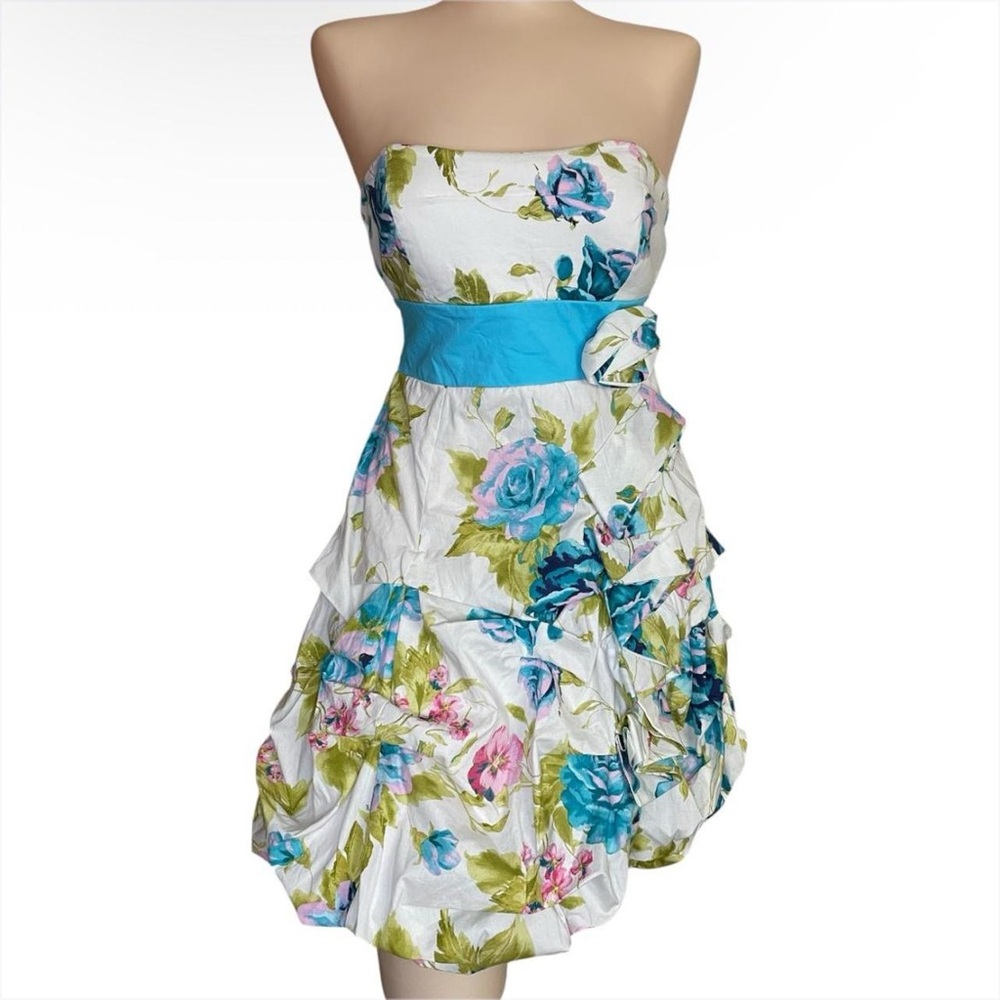 Ruby Rox 2005 NWT Strapless Belted Bubble Dress with Floral Design